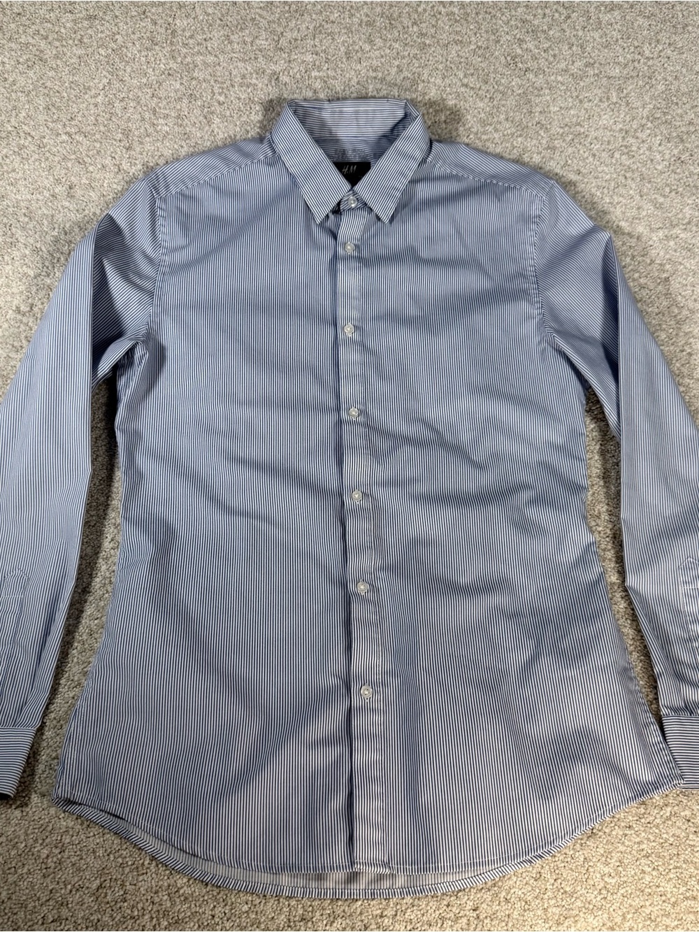 H&M Slim Fit Blue Striped Button Up Long Sleeve Shirt Men's Size Small